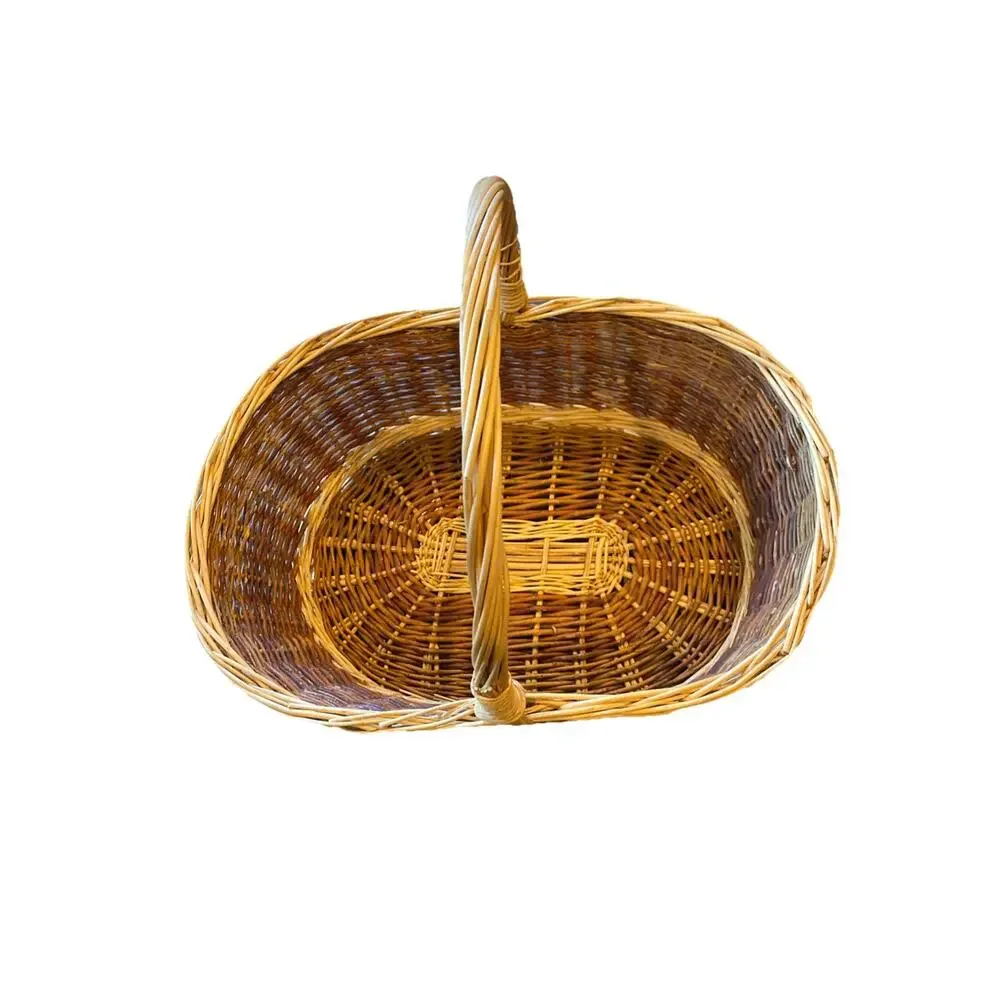 Vintage Wicker Picnic Basket Oval w/ Handle Handwoven Farmhouse Decor 16” X 12.5
